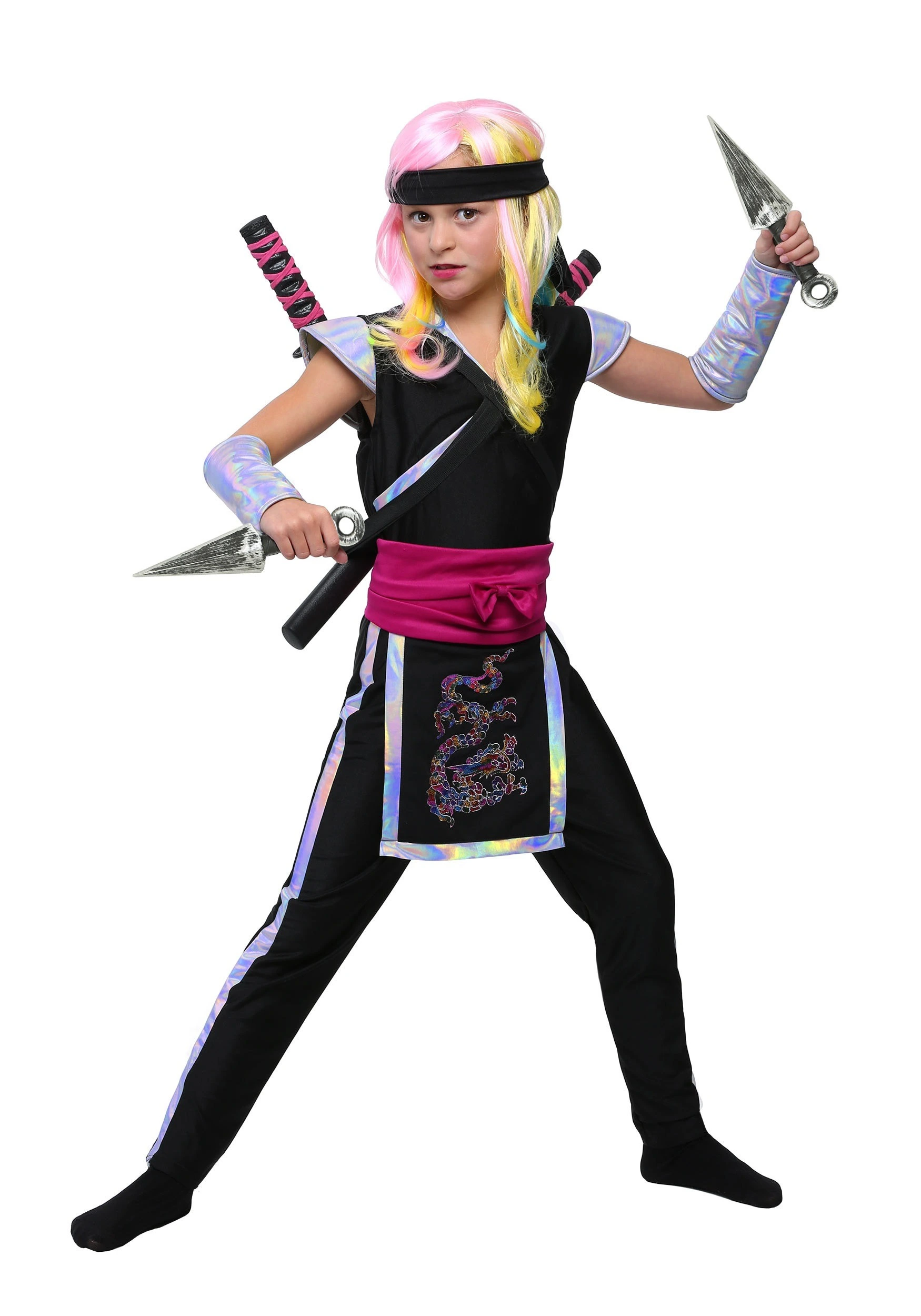 Fun Costumes Rainbow Ninja Girls Costume 4 Fun Costumes Rainbow Ninja Girls Costume - Image 2