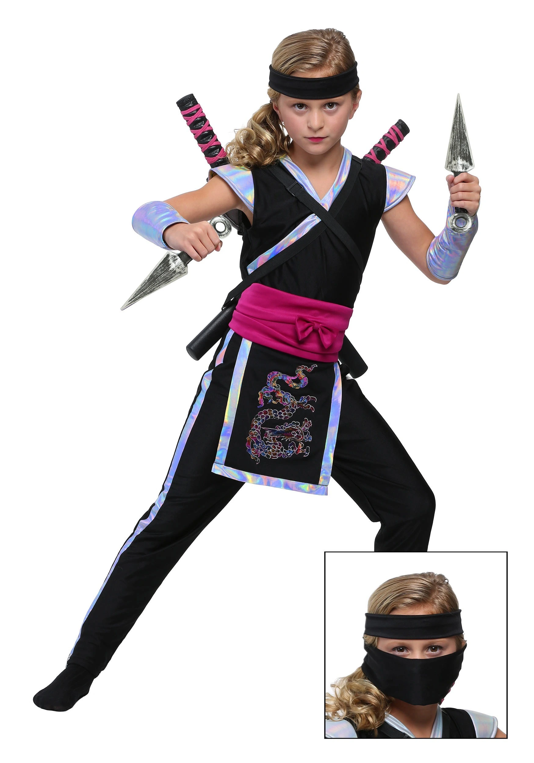 Fun Costumes Rainbow Ninja Girls Costume 3 Fun Costumes Rainbow Ninja Girls Costume