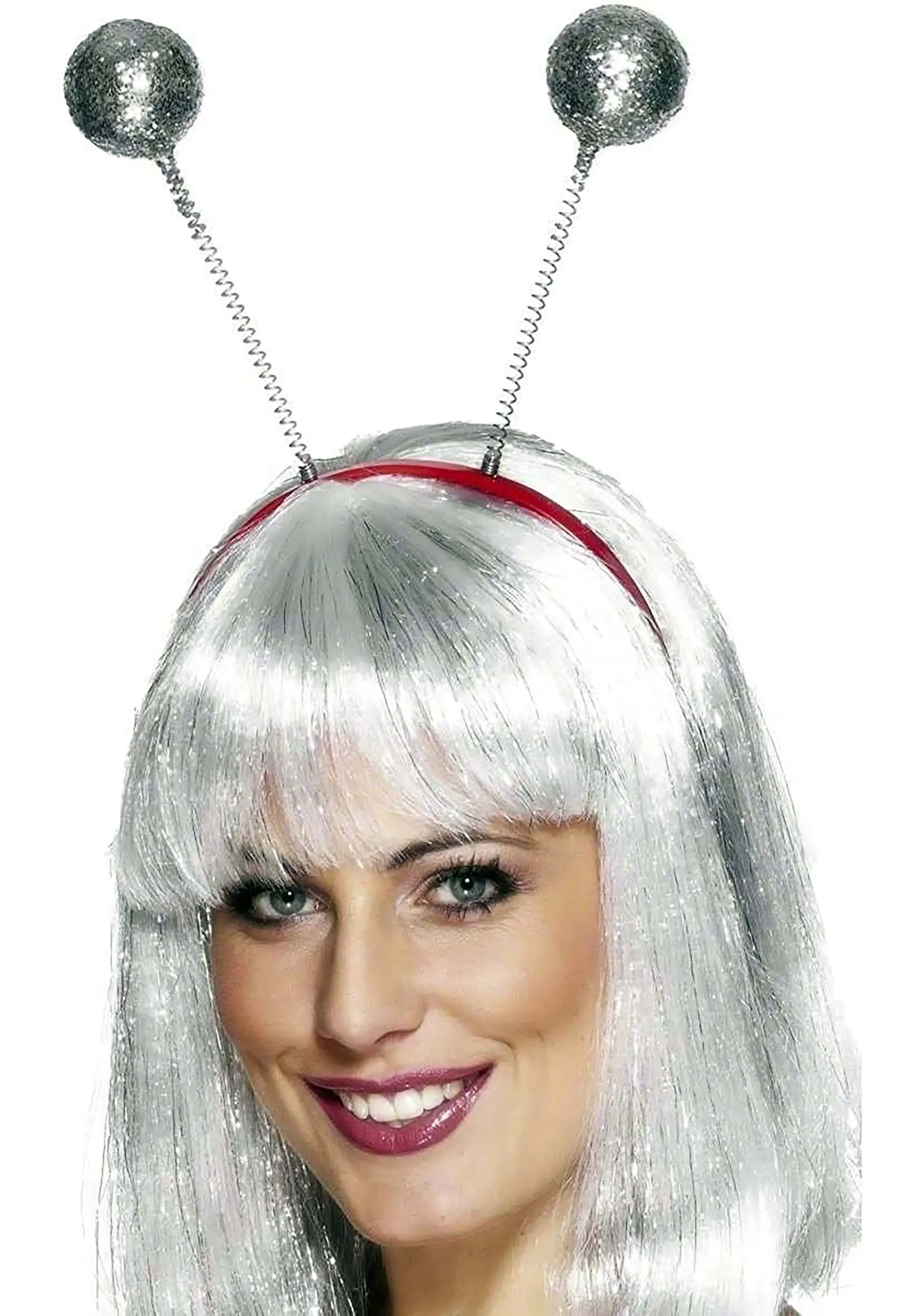 Smiffys Silver Alien Glitter Ball Boppers Headband 3 Smiffys Silver Alien Glitter Ball Boppers Headband