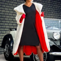 Fun Costumes Cruella De Vil Coat Costume For Women From Disney's 101 Dalmatians -Elope Store womens deluxe cruella de vil costume alt 2