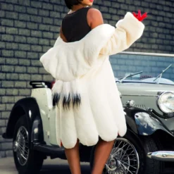 Fun Costumes Cruella De Vil Coat Costume For Women From Disney's 101 Dalmatians -Elope Store womens deluxe cruella de vil costume alt 3